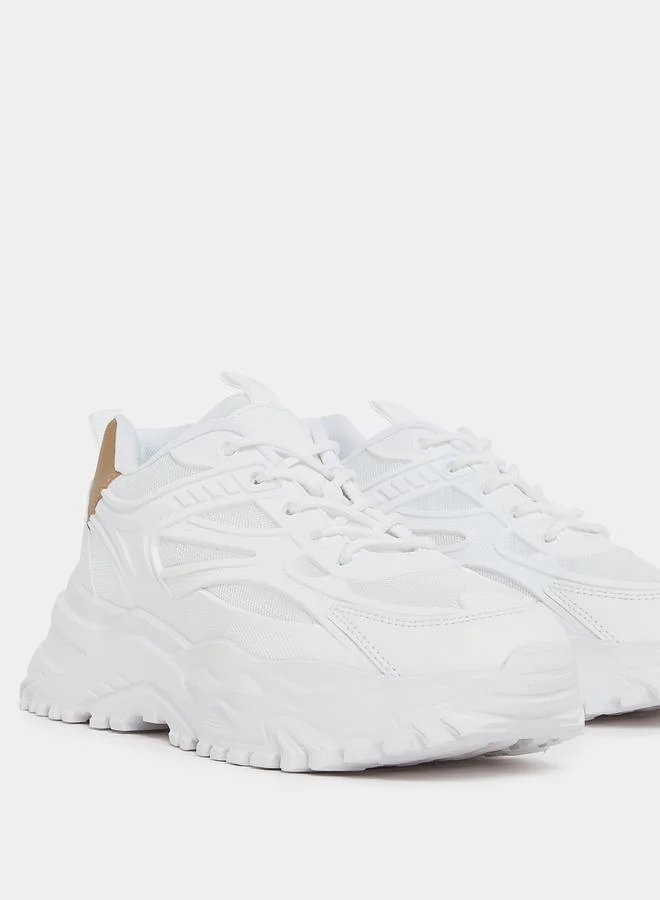 Styli Textured Lace Up Chunky Shoes