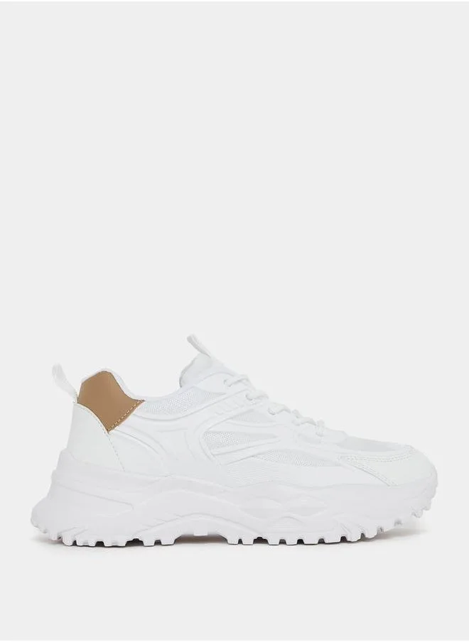 Styli Textured Lace Up Chunky Shoes