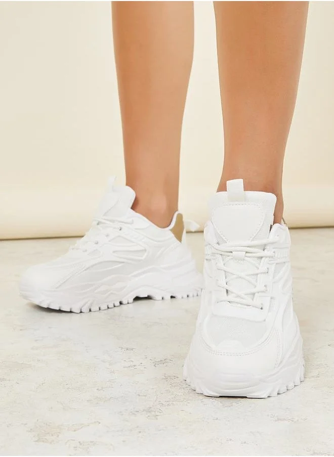 Styli Textured Lace Up Chunky Shoes