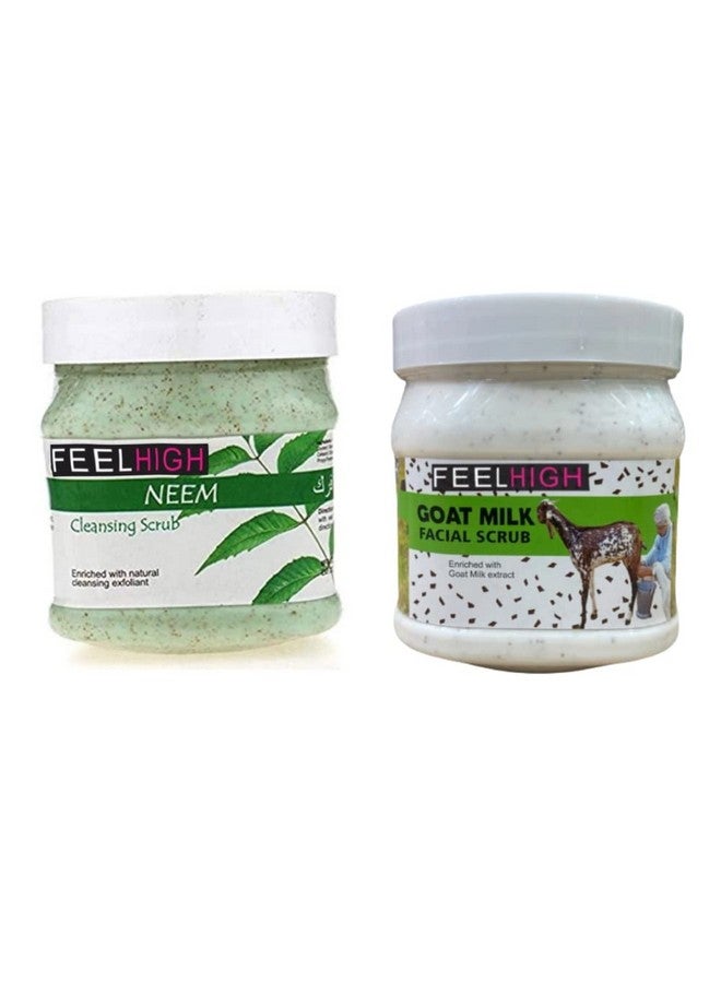 feelhigh Face and Body Neem Scrub and Goatmilk Scrub For Man and Woman -Pack 2 - Image 1
