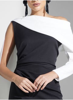 Namshi x Contrast Toned One Shoulder Dress With Trail  - Image 4