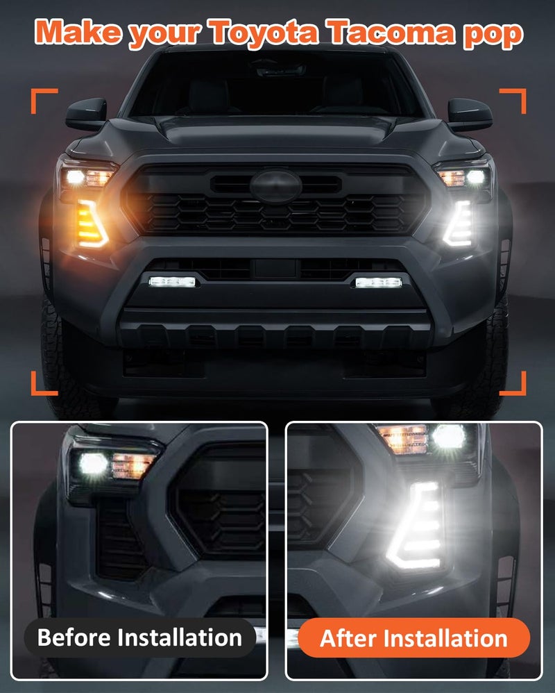 OKLSG LED Fog Lights Kit for 2024 2025 2026 Toyota Tacoma DRL Daytime Running Lights Amber Turn Signal Front Bumper Lamps 4th Gen Toyota Tacoma Accessories (C-shaped) - Image 2