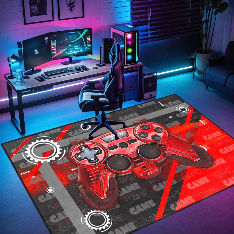 Jiospet Gamer Teen Area Rug Floor Rugs for Boys 3D Gamepad Red Small Carpet for Bedroom Floor Mat Doormats Kids Room Gaming Controller Game Player Black Living Room Mat Home Decor Sofa Mat, 2'x3' - Image 1