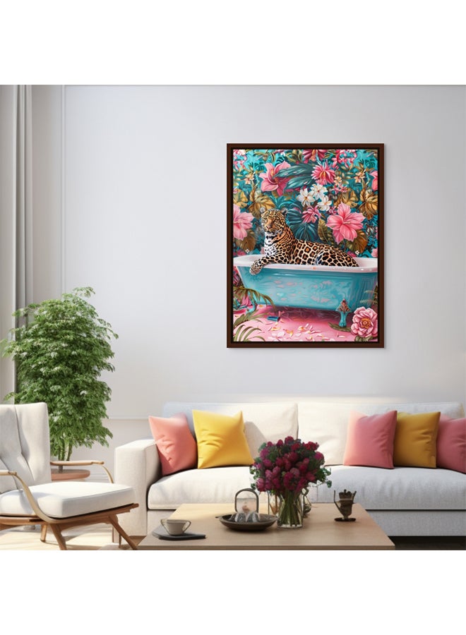 Art Decor Art Decor Framed Canvas Wall Art of Colorful Leopard Pop Art Portrait Wild Animal Floral and Foliage Art Print Wall Décor for Office Home Living Room Bedroom Gifting  - Image 3