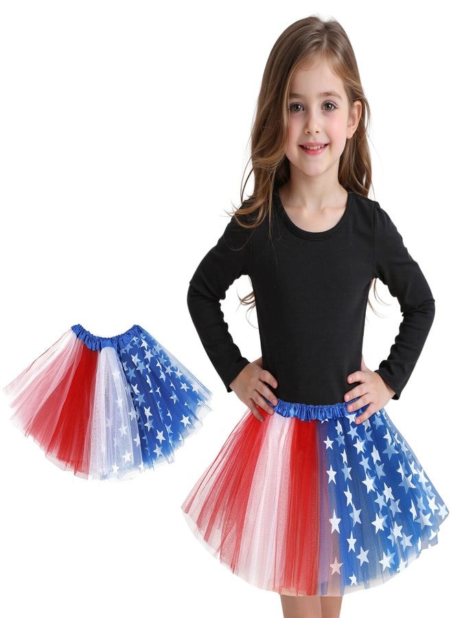 Zando 4-Layer Red White and Blue Tutu 4th of July Tutu for Toddler Girls Tulle Skirt Kids Baby Affordable Halloween Birthday Princess Dress up Dance Ballet Tutus Petticoat Skirt 2-8 Years - Image 1