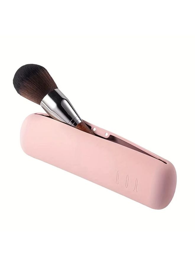 Pink Silicone Travel Makeup Brush Case Magnetic Closure Portable Cosmetic Organizer - Image 1