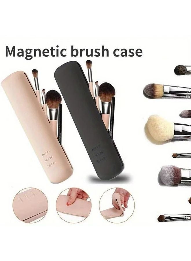 Pink Silicone Travel Makeup Brush Case Magnetic Closure Portable Cosmetic Organizer - Image 3