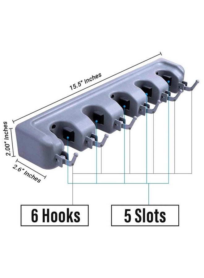 Volo Plastic Broom Organizer Non-Slip Mop Holder Wall Mount With 5 Position & 6 Hooks, Storage Solutions For Broom Holders, Broom Organizer For Garage Shelving.(Grey, Pack Of 1) - Hanging Shelves - Image 2