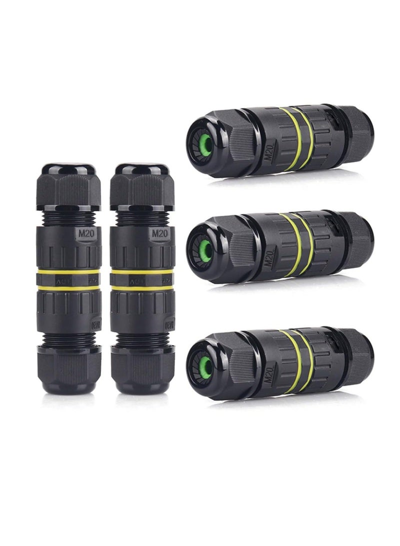 IP68 Waterproof 2 Way 4 Pin Junction Box Electrical Cable Connector,5 Pack 24A 400V M20 Wire Range59mm Used for Outdoor Rapid Maintenance Expansion and Extension of Cable Connectors - Image 1
