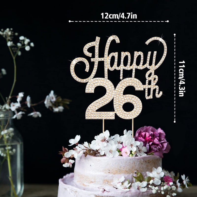 Lingteer Happy 26th Birthday Gold Rhinestone Cake Topper - Heaits to 26th Birthday 26 yeary Anniversary Cake Cake Cakeedces Topper Decorations Displations. - Image 3