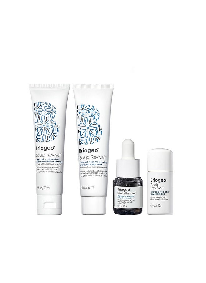 Briogeo - Briogeo Scalp Revival Soothe + Detoxify Minis Kit, Soothe a Dry, Flaky, Itchy Scalp, Clarify Build Up, Scalp Detox, Unclog Hair Follicles,Travel Kit, Vegan, Cruelty-Free, 4-Piece Set - Image 1