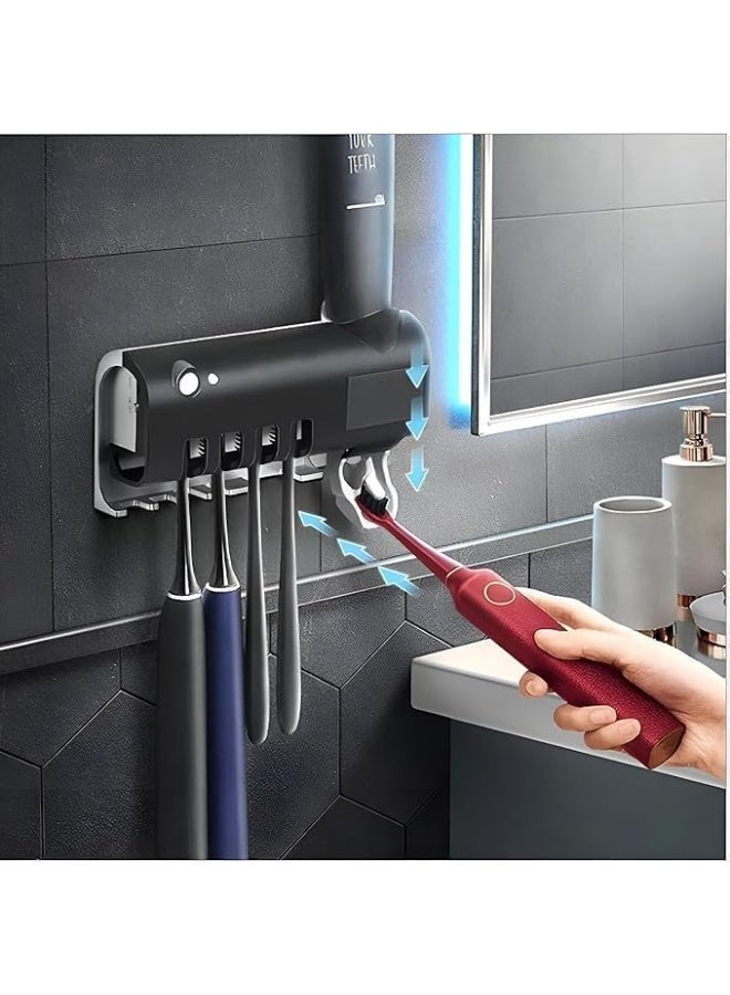 UV Toothbrush Holder with Automatic Toothpaste Dispenser – Wall Mounted Bathroom Organizer, UV Sterilizer for 4 Toothbrushes, Hands-Free Dustproof, No-Drill Family Bathroom Storage - Image 3