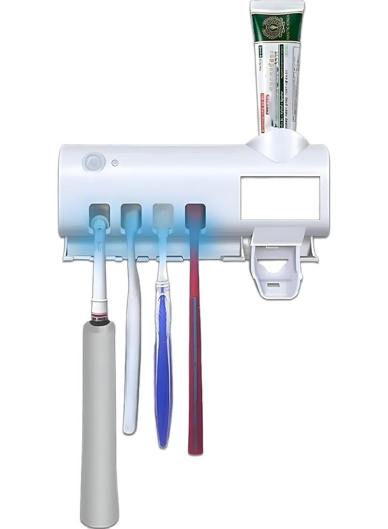 UV Toothbrush Holder with Automatic Toothpaste Dispenser – Wall Mounted Bathroom Organizer, UV Sterilizer for 4 Toothbrushes, Hands-Free Dustproof, No-Drill Family Bathroom Storage - Image 1