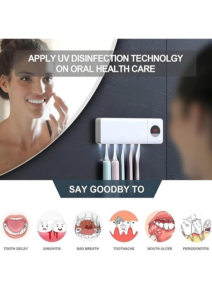 UV Toothbrush Holder with Automatic Toothpaste Dispenser – Wall Mounted Bathroom Organizer, UV Sterilizer for 4 Toothbrushes, Hands-Free Dustproof, No-Drill Family Bathroom Storage - Image 4
