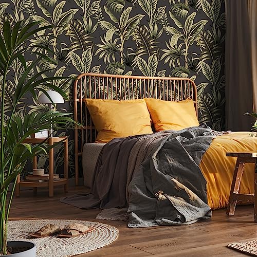 VaryStyle Tropical Wallpaper Peel and Stick Exotic Palm Tree Banana Leaf Wallpaper for Bedroom Bathroom Waterproof Vinyl Removable Self Adhesive Dark Jungle Contact Paper for Cabinets Walls 17.7"x118" - Image 5
