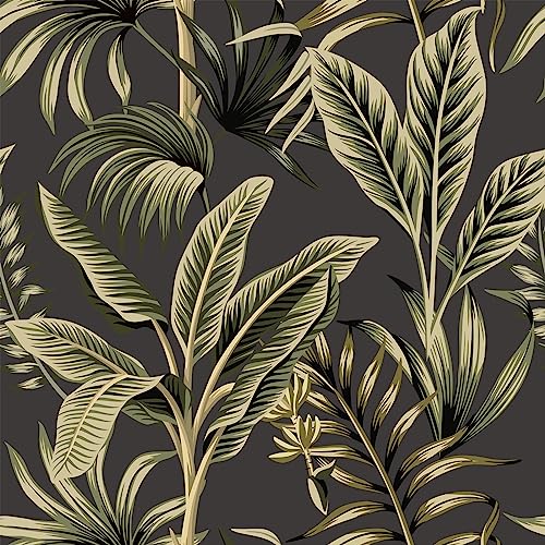 VaryStyle Tropical Wallpaper Peel and Stick Exotic Palm Tree Banana Leaf Wallpaper for Bedroom Bathroom Waterproof Vinyl Removable Self Adhesive Dark Jungle Contact Paper for Cabinets Walls 17.7"x118" - Image 1