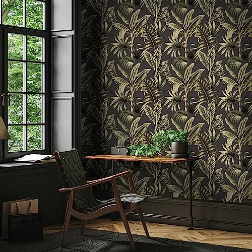 VaryStyle Tropical Wallpaper Peel and Stick Exotic Palm Tree Banana Leaf Wallpaper for Bedroom Bathroom Waterproof Vinyl Removable Self Adhesive Dark Jungle Contact Paper for Cabinets Walls 17.7"x118" - Image 4