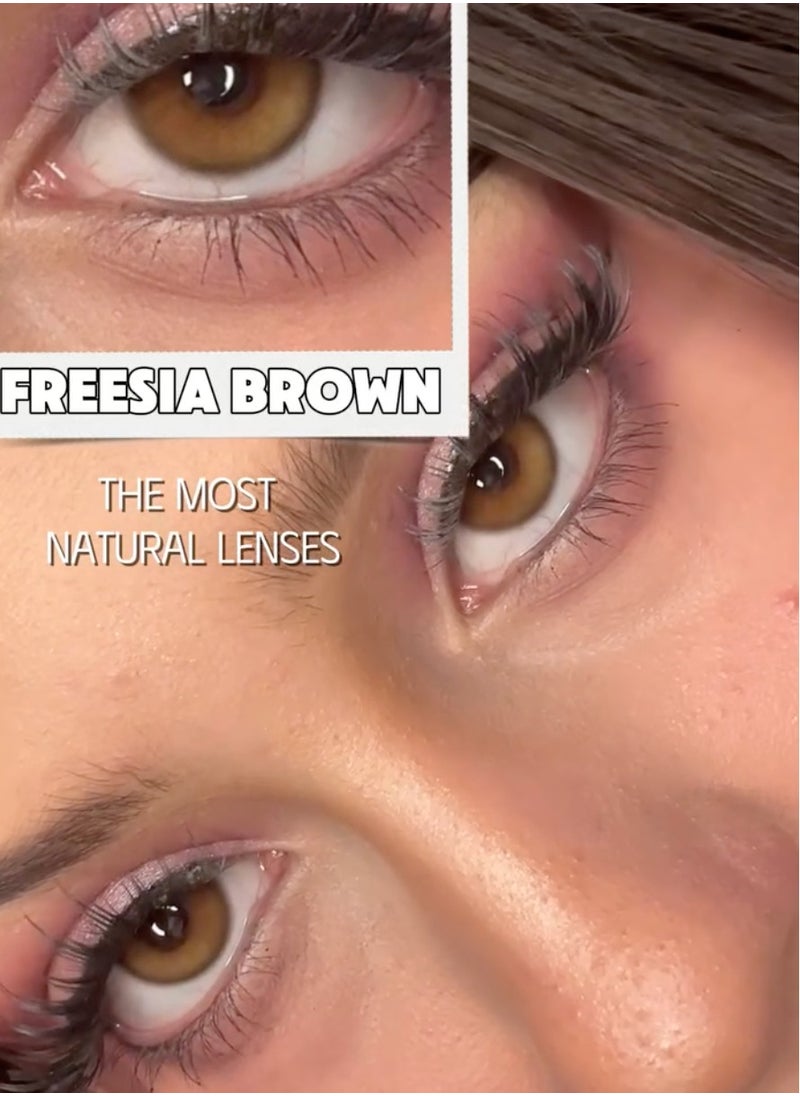 Unibling Freesia Brown Yearly Colored Contact Lenses, Unisex Cosmetic Contact Lenses, Enlargement Collection, Light Brown, With Case  - Image 2