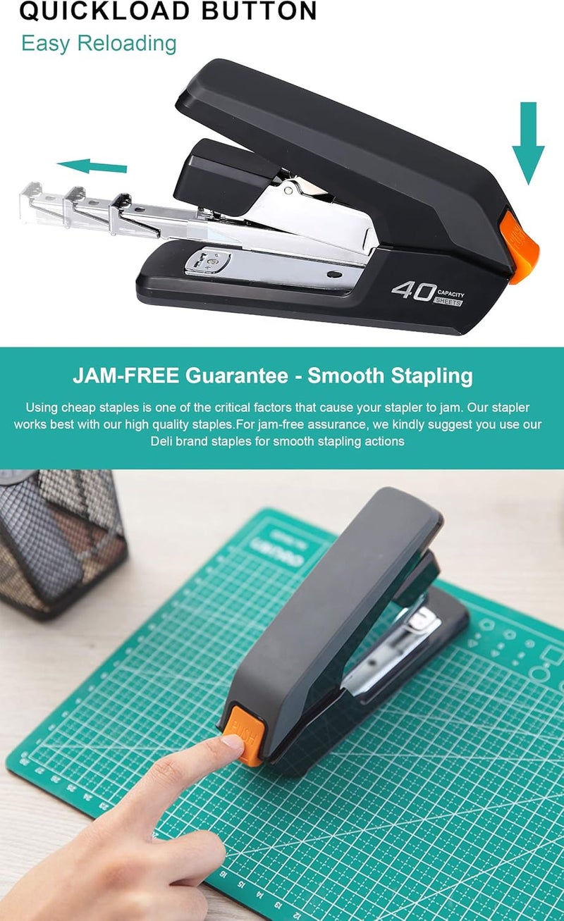 Leven Deli Effortless Desktop Stapler, 40-50 Sheet Capacity, One Finger Touch Stapling, Easy to Load Ergonomic Heavy Duty Stapler, Includes 1500 Staples and Staple Remover - Image 3