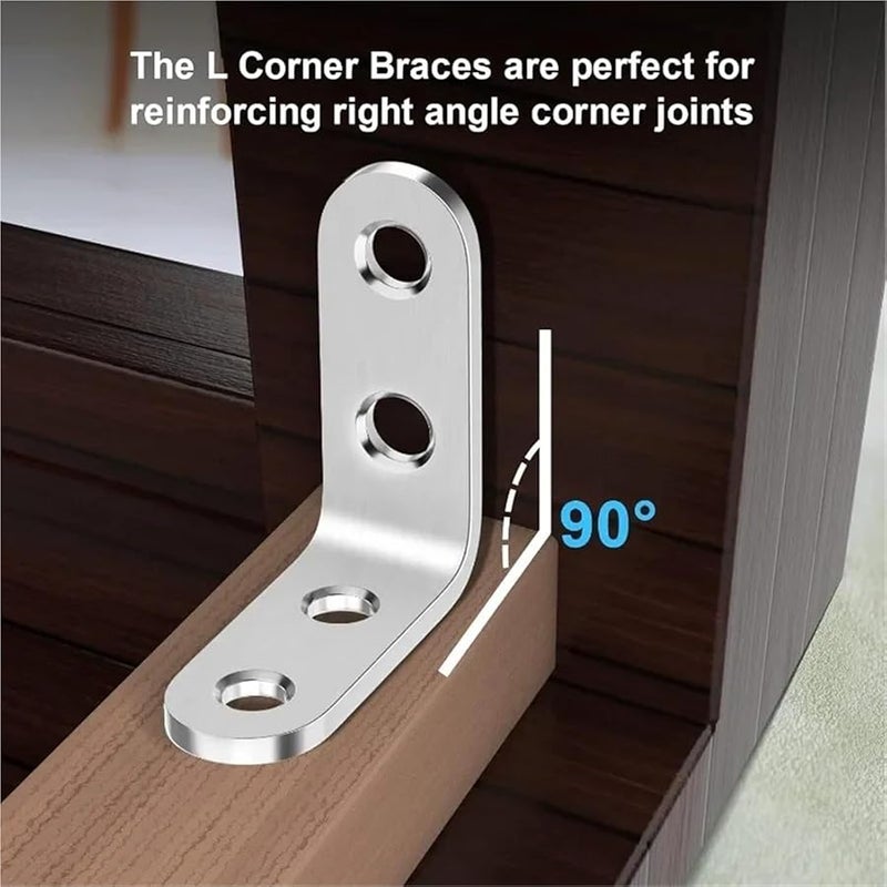 Stainless Steel L Shaped Corner Brackets 50pcs 16x50mm 90 Degree Furniture Connectors - Image 5