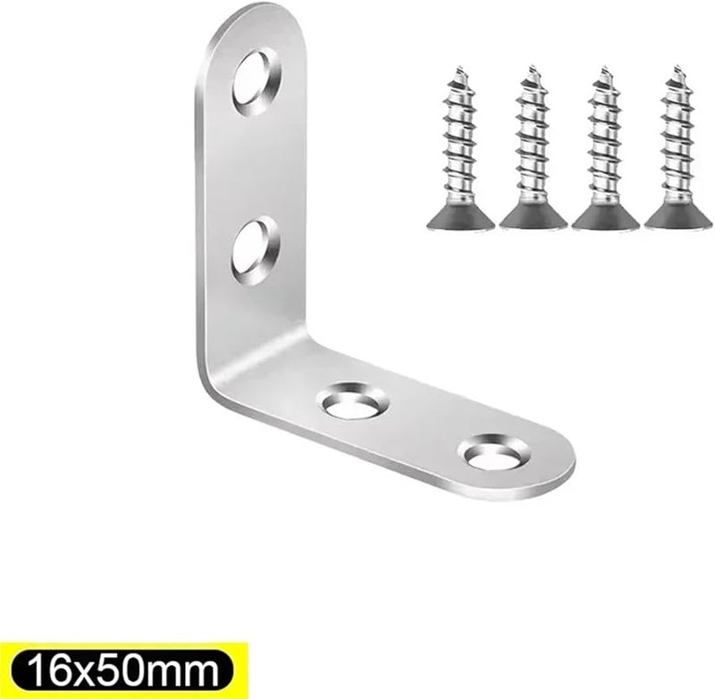 Stainless Steel L Shaped Corner Brackets 50pcs 16x50mm 90 Degree Furniture Connectors - Image 3