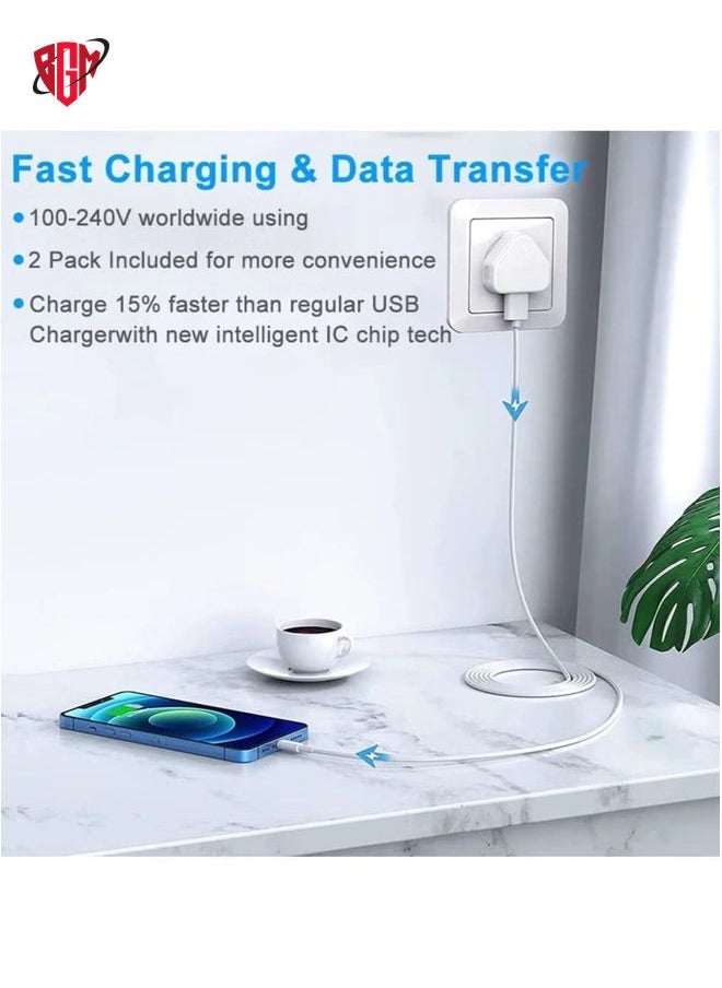 BGM - iPhone Charger Plug and Lightning CableApple MFi Certified‘2 Pack 3 pin USB Fast Wall Charging Power Adapter with 2 Pack 1M Lightning to USB Fast Charging Cord for iPhone 14/13/12/11/XS/X/8/7/6/iPad - Image 1