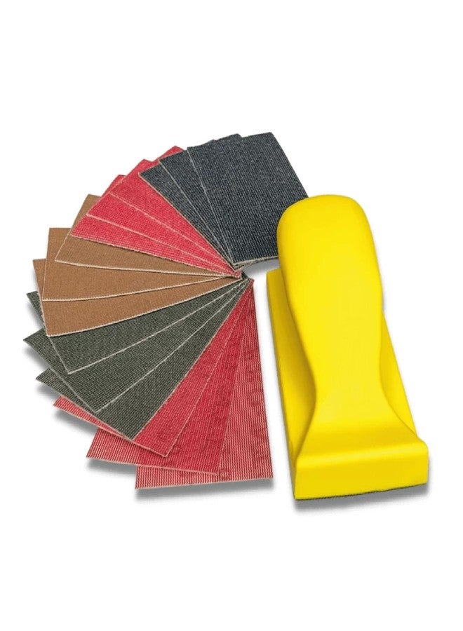 Scorch Marker Sanding Block Hand Sander Kit with Durable Mesh Net System, Handle, 5 Grits, Hook and Loop Design 16 PCS - Longer Lasting, Ergonomic, Re-Usable Sandpaper Kit - Image 1