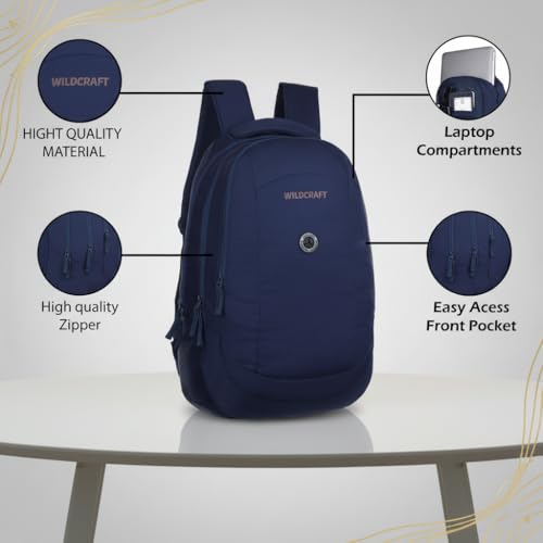 Wildcraft Backpack 28Lit Multi compartments,Laptop Backpack front pocket, bottle holder, School bags College bag for women and men, (Blue) - Image 3
