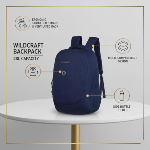 Wildcraft Backpack 28Lit Multi compartments,Laptop Backpack front pocket, bottle holder, School bags College bag for women and men, (Blue) - Image 4