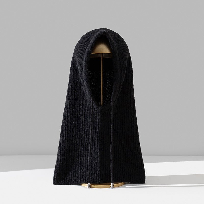 2024 autumn and winter new balaclava cap scarf hooded one mens and womens cap warm Korean pullover knitted hat Black - Image 1