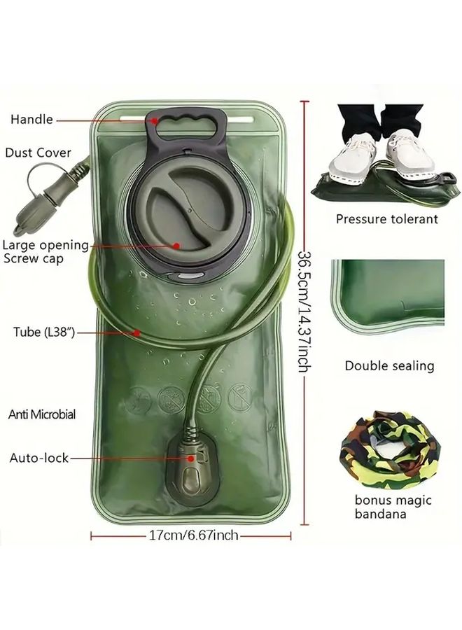 FOCUSONHOME 67.63oz Portable Water Bag for Camping Hiking Durable PE Material Compact Design with Carry Handle Green Outdoor Sports Hiking Gear Sleek Cylindrical Design Sturdy Construction - Image 3