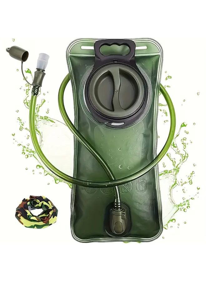 FOCUSONHOME 67.63oz Portable Water Bag for Camping Hiking Durable PE Material Compact Design with Carry Handle Green Outdoor Sports Hiking Gear Sleek Cylindrical Design Sturdy Construction - Image 1