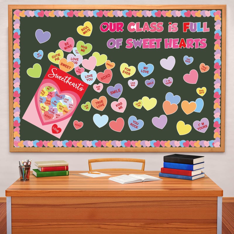 Sereliy Valentines Day Bulletin Board Decorations for Classroom, Love Heart Cutouts February Bulletin Board Decorations, Our Class Is Full of Sweet Hearts Valentine Decor for School Walls Doors - Image 1