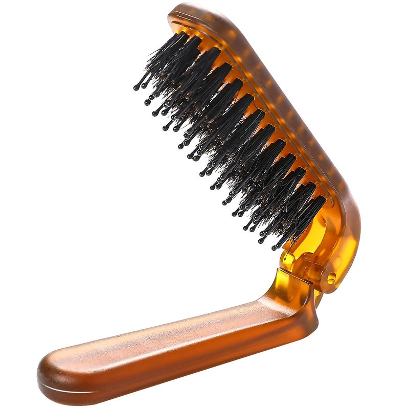 Sliverdew Hair Brush Foldable Mini Boar Bristle Travel Hair Brush for Women and Men Small Mini Compact Hairbrush Pocket Size Comb for Any Hairstyles Restore Hair Shine Beard Brush