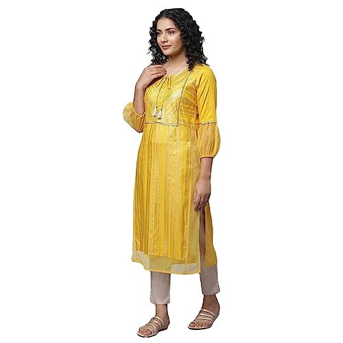 Aurelia Women Viscose Regular Fit Geometric Kurta (23Fea14045-507020_Yellow_XXL - Image 3
