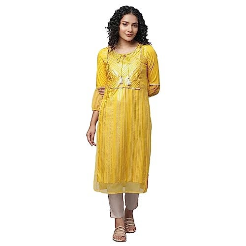 Aurelia Women Viscose Regular Fit Geometric Kurta (23Fea14045-507020_Yellow_XXL - Image 1