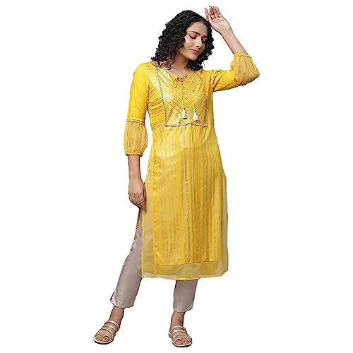 Aurelia Women Viscose Regular Fit Geometric Kurta (23Fea14045-507020_Yellow_XXL - Image 5
