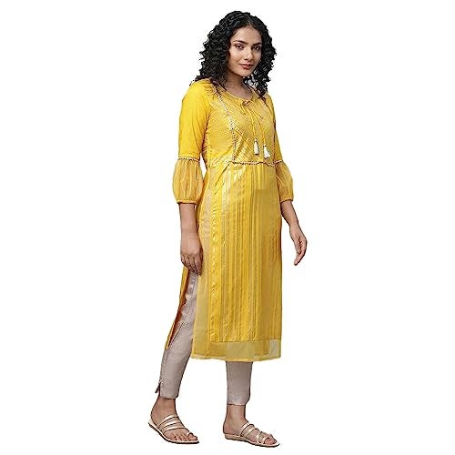 Aurelia Women Viscose Regular Fit Geometric Kurta (23Fea14045-507020_Yellow_XXL - Image 4