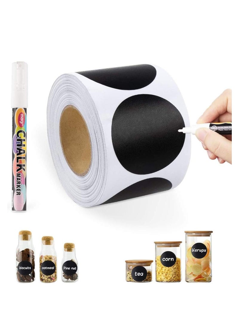 بريميفي 120 ملصق سبورة دائري مع قلم تحديد، ملصقات مخزن ومخزن للبرطمانات، ملصقات مخزن للبرطمانات، توابل، زجاج، أكواب، حاويات، علب، مطبخ، حمام، غرفة غسيل - Image 1