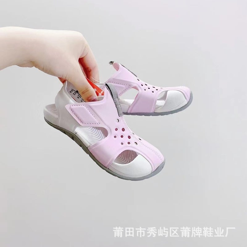 Children'S Shoes Factory Aircraft Children'S Sandals Closed Toe Foot Protection Sandals Boys And Girls Baby Beach Shoes Velcro Hole Shoes - Image 5