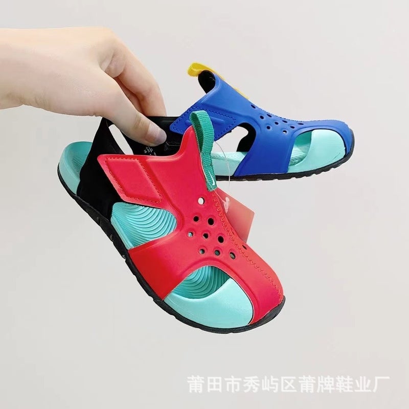 Children'S Shoes Factory Aircraft Children'S Sandals Closed Toe Foot Protection Sandals Boys And Girls Baby Beach Shoes Velcro Hole Shoes - Image 1