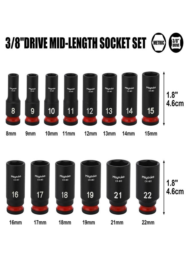 Mayouko 14PCS 3/8" Drive Semi-Deep Impact Socket Set, 8-22MM, Metric, CR-MO, Impact Grade Middle Length Socket Set, 6 Point - Image 2