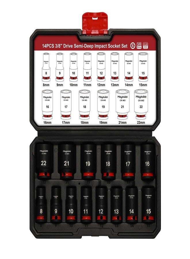 Mayouko 14PCS 3/8" Drive Semi-Deep Impact Socket Set, 8-22MM, Metric, CR-MO, Impact Grade Middle Length Socket Set, 6 Point - Image 1