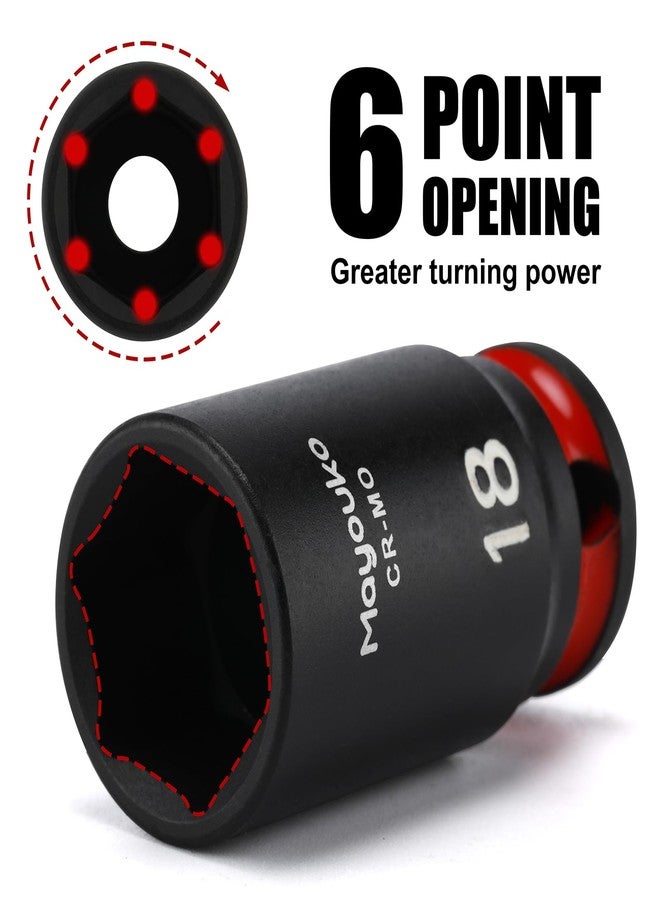 Mayouko 14PCS 3/8" Drive Semi-Deep Impact Socket Set, 8-22MM, Metric, CR-MO, Impact Grade Middle Length Socket Set, 6 Point - Image 4