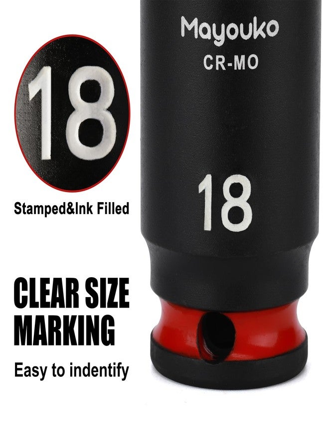 Mayouko 14PCS 3/8" Drive Semi-Deep Impact Socket Set, 8-22MM, Metric, CR-MO, Impact Grade Middle Length Socket Set, 6 Point - Image 3