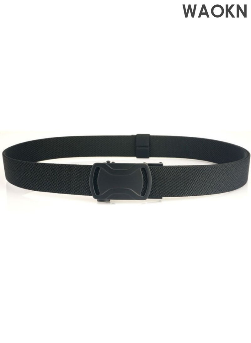 WAOKN Elastic Ratchet Men Belts ,120cmStretch Belt with Automatic Buckle for Men , Adjustable Trim to Fit 120cm Waist , Fashionable and versatile, sturdy and durable, wear-resistant and dirt resistant , black . - Image 4