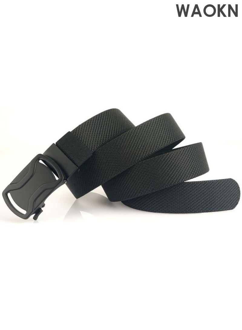 WAOKN Elastic Ratchet Men Belts ,120cmStretch Belt with Automatic Buckle for Men , Adjustable Trim to Fit 120cm Waist , Fashionable and versatile, sturdy and durable, wear-resistant and dirt resistant , black . - Image 5