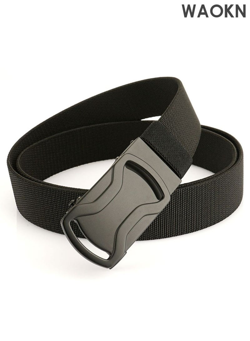 WAOKN Elastic Ratchet Men Belts ,120cmStretch Belt with Automatic Buckle for Men , Adjustable Trim to Fit 120cm Waist , Fashionable and versatile, sturdy and durable, wear-resistant and dirt resistant , black . - Image 1