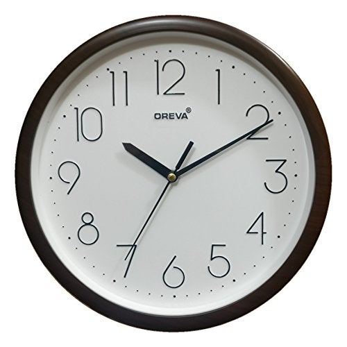Oreva Plastic Round Simple Abstract Wall Clock (25.2 X 25.2 X 3.4 Cm, D Wood, Aq 1687), White - Analog - Image 1