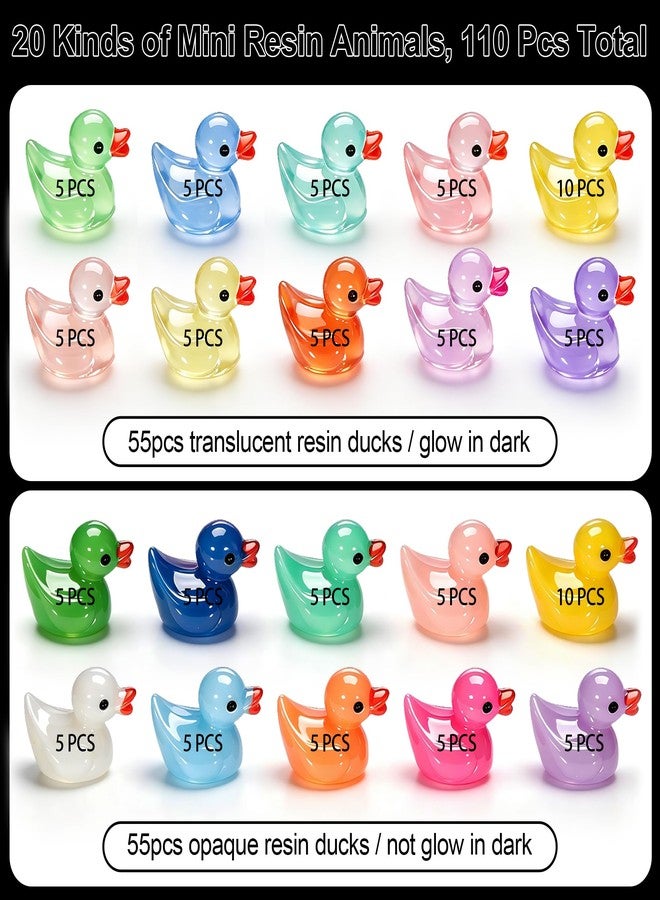QUMMFA 110pcs Mini Resin Ducks, Glow in The Dark Tiny Ducks to Hide, 20 Colors Mini Resin Animals, Miniature Landscape Decor for Aquarium, Fish Tank, Fairy Garden Home Dollhouse Accessories - Image 3